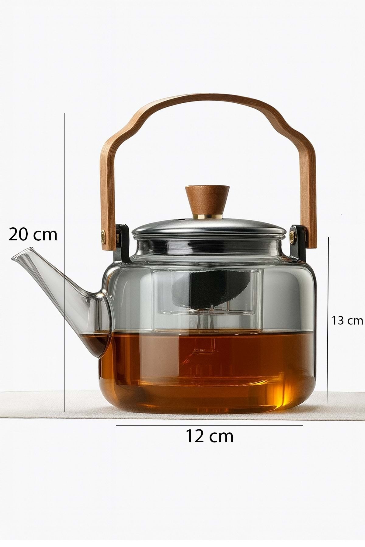 "Artisan" Ahşap Saplı Füme Cam Demlik 1200 ML