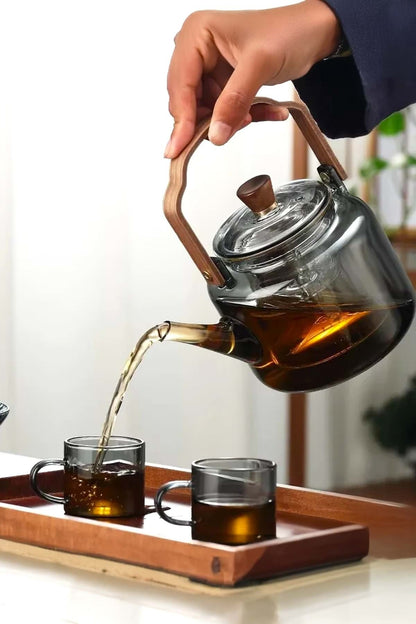 "Artisan" Ahşap Saplı Füme Cam Demlik 1200 ML