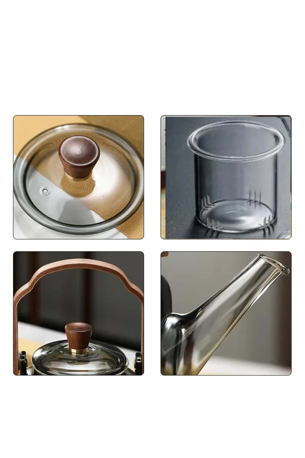 "Artisan" Ahşap Saplı Füme Cam Demlik 1200 ML