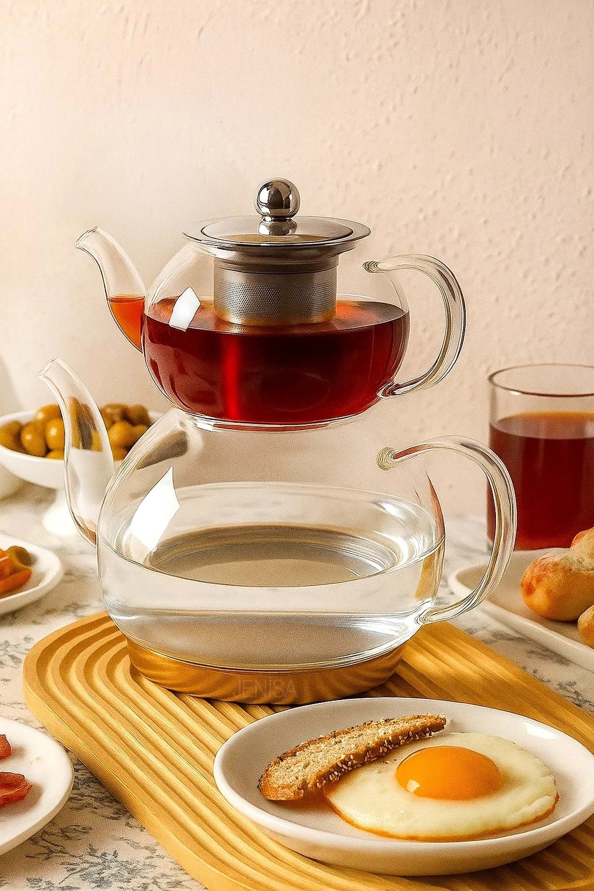 "Artisan" Clarity Cam Çaydanlık Takımı – 500 ml Üst Demlik + 1800 ml Alt Demlik