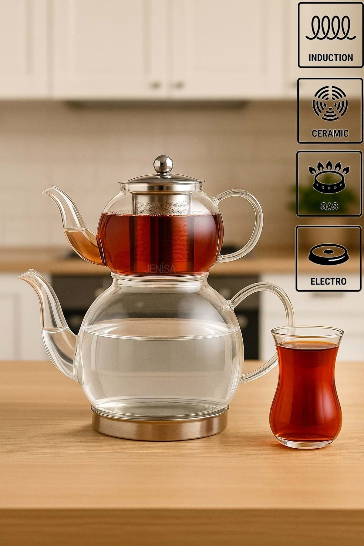 "Artisan" Clarity Cam Çaydanlık Takımı – 500 ml Üst Demlik + 1800 ml Alt Demlik