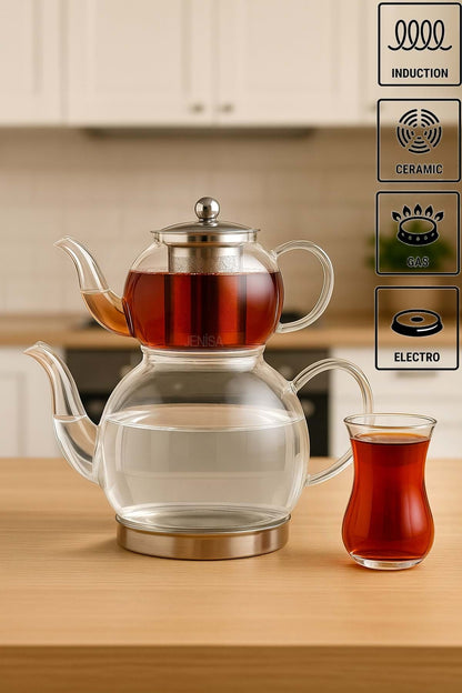 "Artisan" Clarity Cam Çaydanlık Takımı – 500 ml Üst Demlik + 1800 ml Alt Demlik